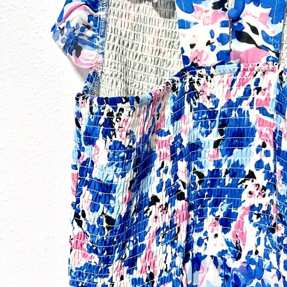 Melloday Floral flutter sleeves smocked Maxi Dress in Blue and Pink  SMALL - Picture 11 of 16